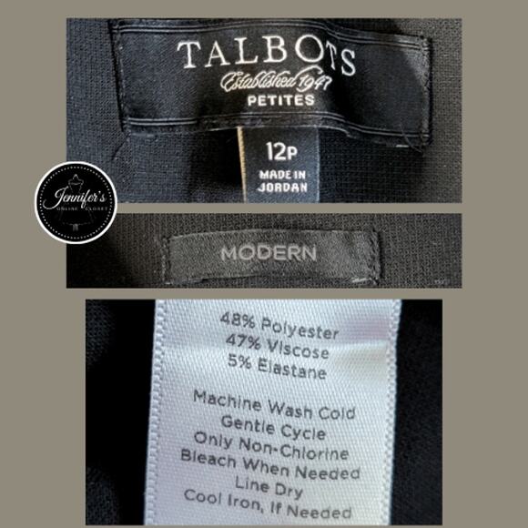 Talbots Petite Black Modern Cut Flat Front Straight Leg Dress Pants Trousers 12P - Picture 5 of 7